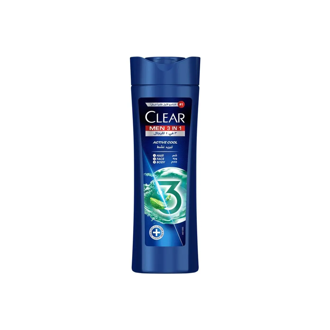 Clear Men 3-in-1 Active Cool Shampoo for Hair, Body & Face, 400ml