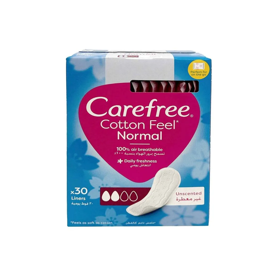 Carefree 3D Comfort Normal with Cotton Extract Unscented Panty Liners, 30 Pieces