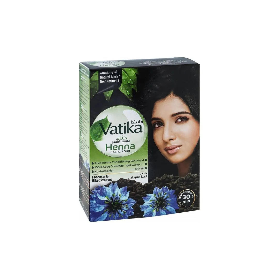 Vatika Naturals Henna Hair Colour - Natural Black 1, 6x10g