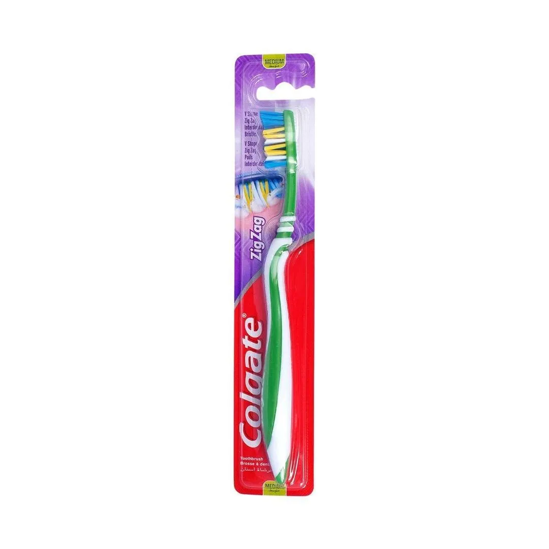 Colgate Zig Zag Green & White Medium Toothbrush, 1 Piece