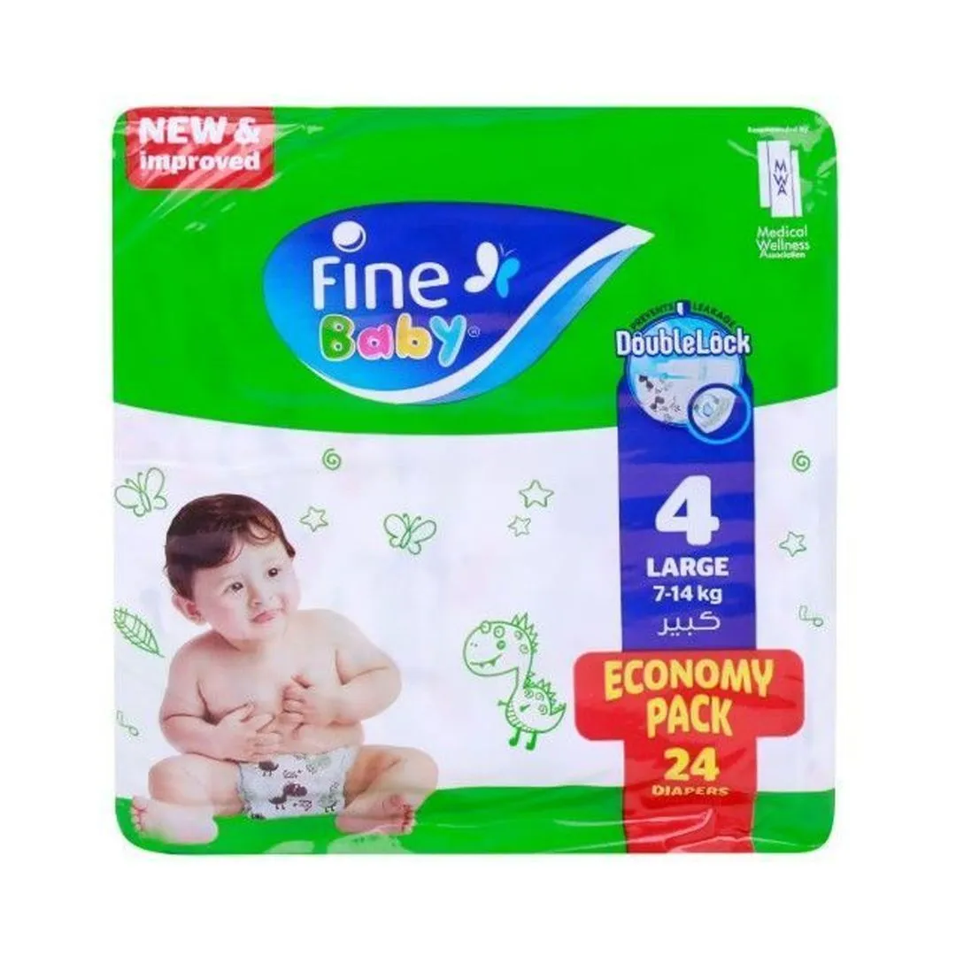 Fine Baby Total 7 Diapers, Size 4, Large, 7–14kg, 24 Pieces