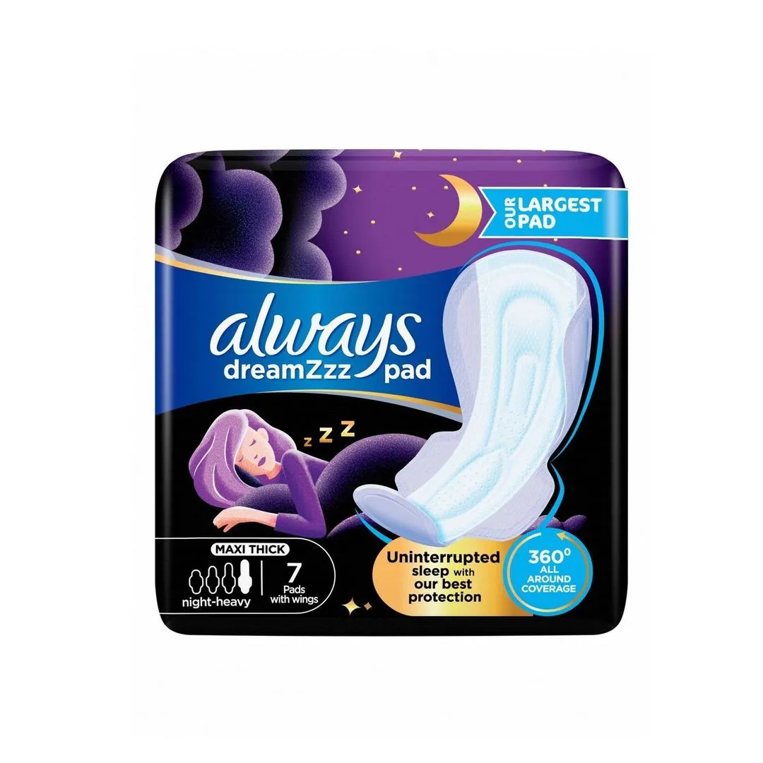 Always DreamZzz Clean & Dry Maxi Thick Night Heavy Pads with Wings, 7 Pieces