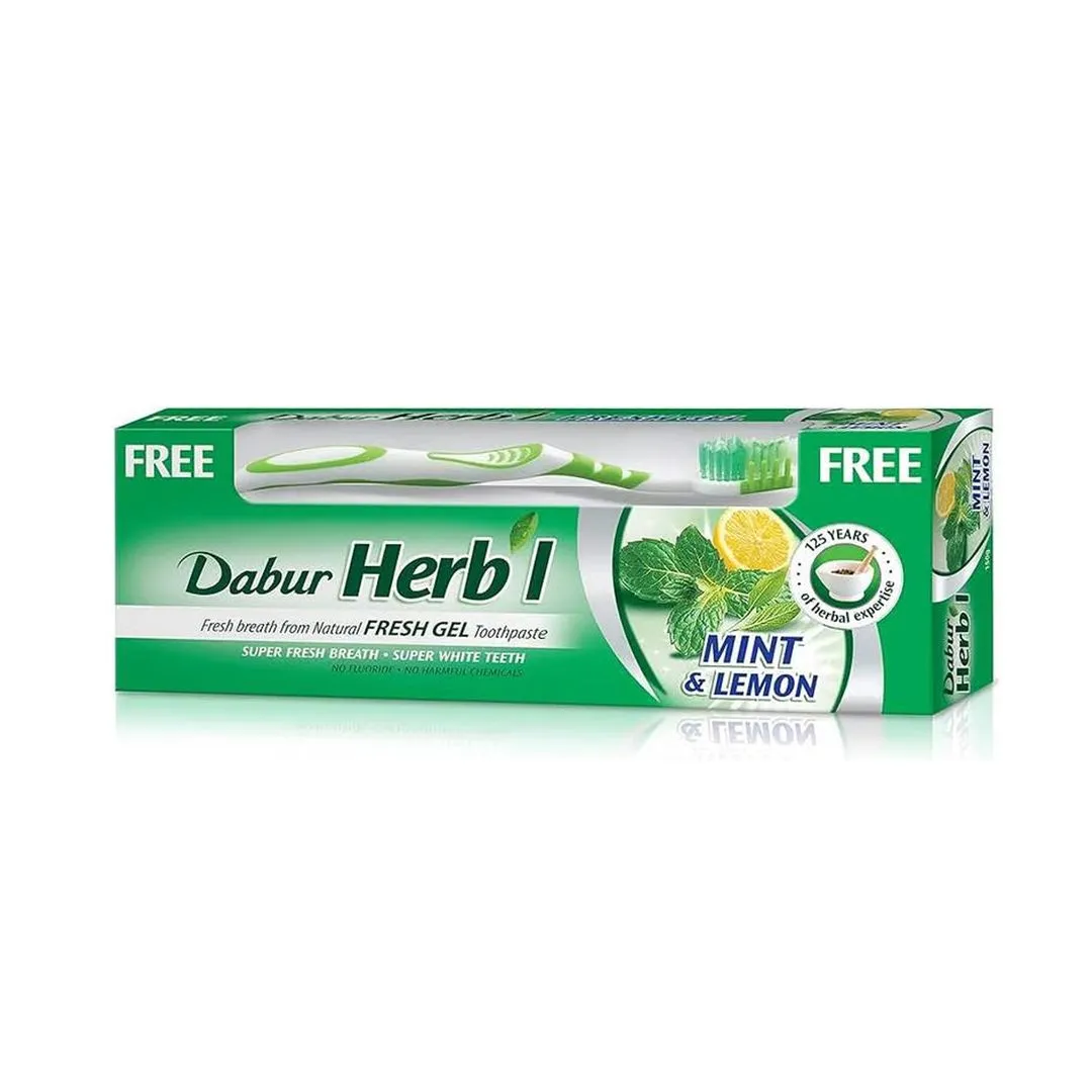 Dabur Herbl Mint And Lemon gel Toothpaste 150 g + Toothbrush Free