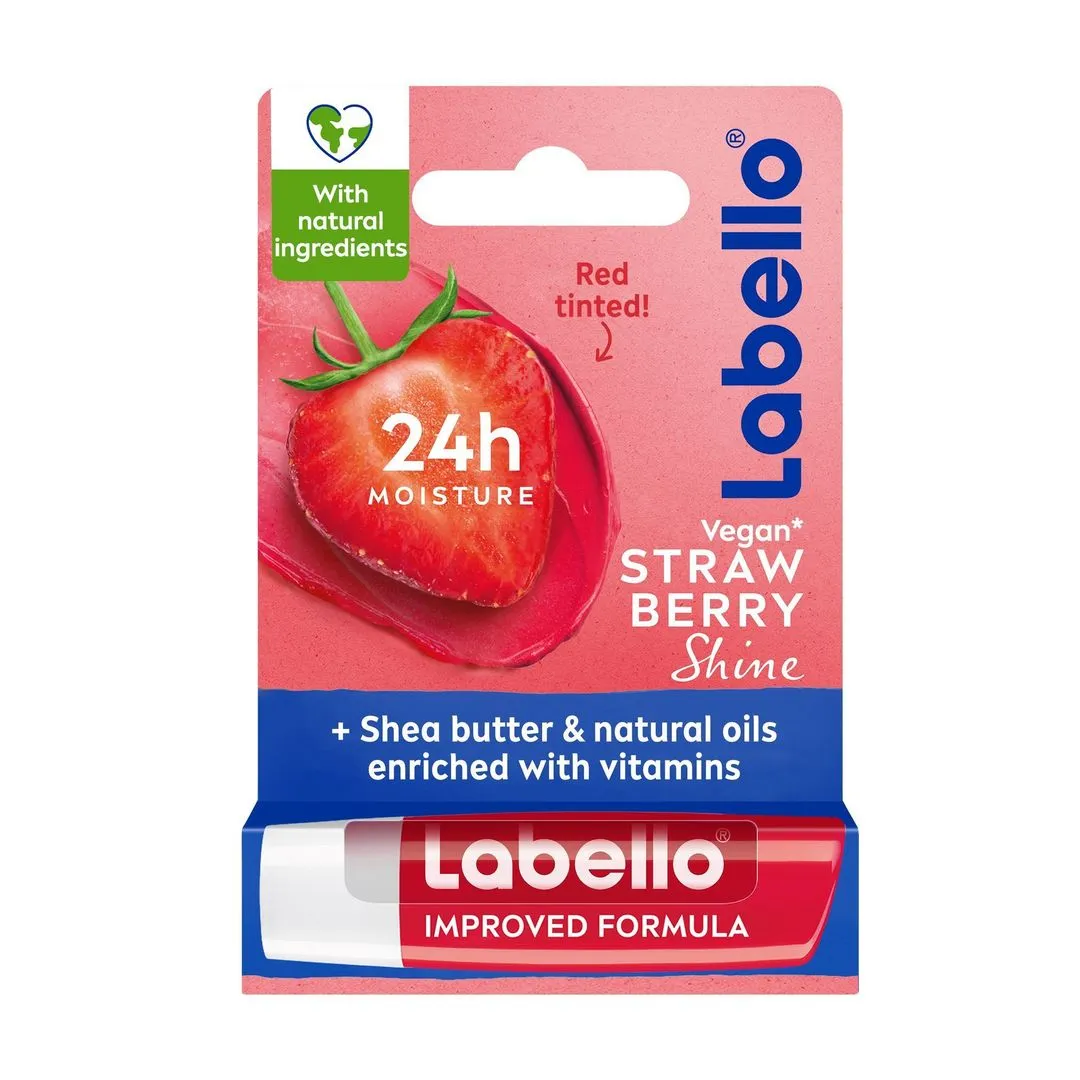 Labello 24H Moisturizing Strawberry Shine Red Tinted Lip Balm with Shea Butter, Natural Oils & Vitamins, 1 Piece