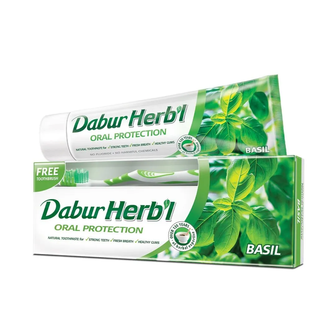 Dabur Herbal Toothpaste Basil, 150g + Toothbrush