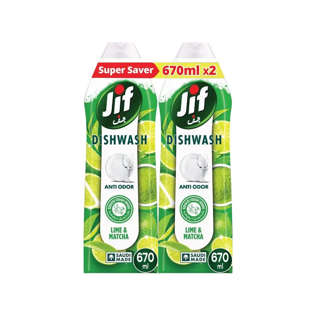 Jif Anti Odor Dishwashing Liquid, Lime & Matcha Tea, 2x670ml