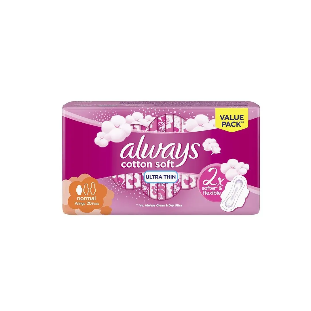 Always Ultra Thin Cottony Soft Pads Value Pack, 20 Pieces