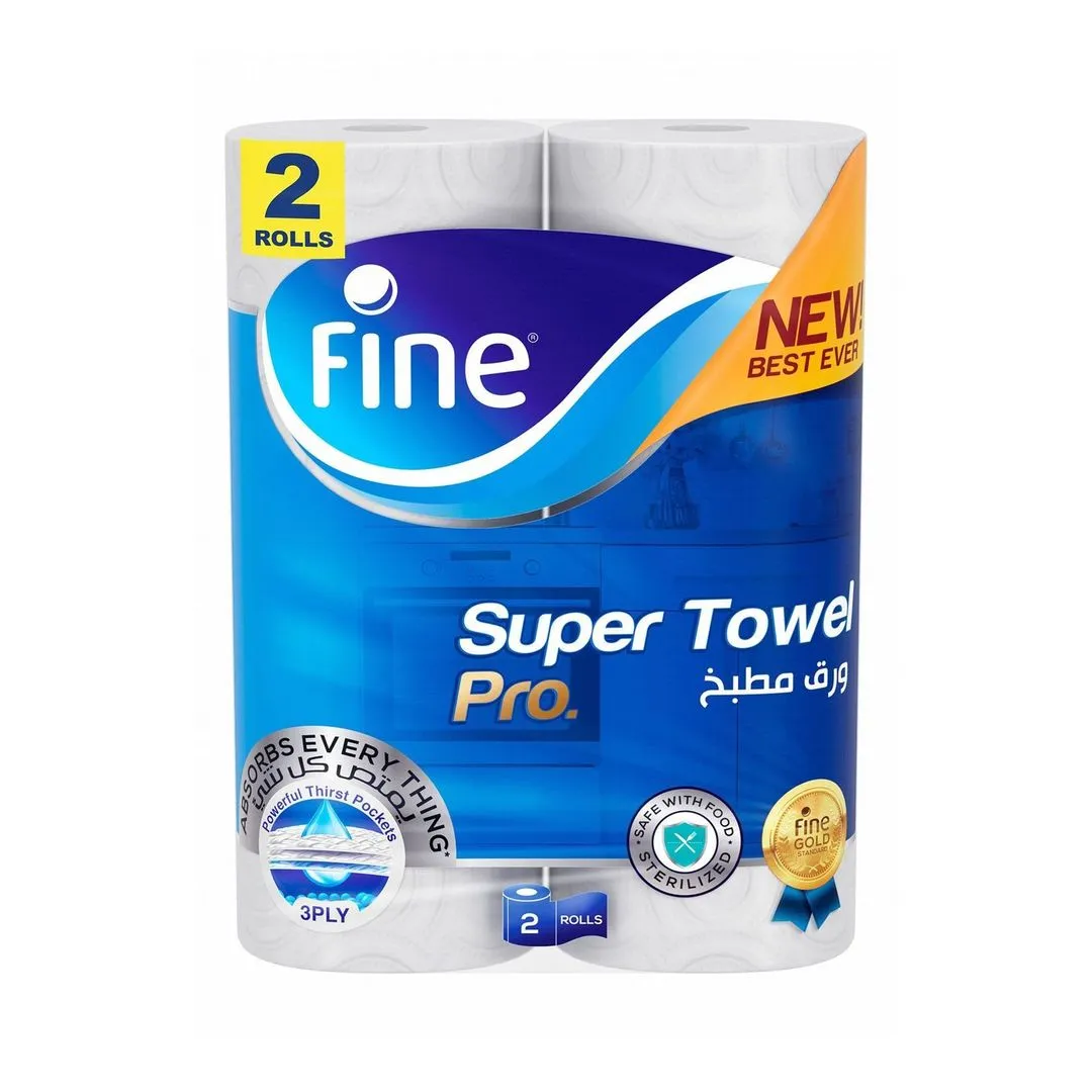 Fine Super Towel Pro Sterilized Kitchen Rolls 3ply, 2x60 tissues