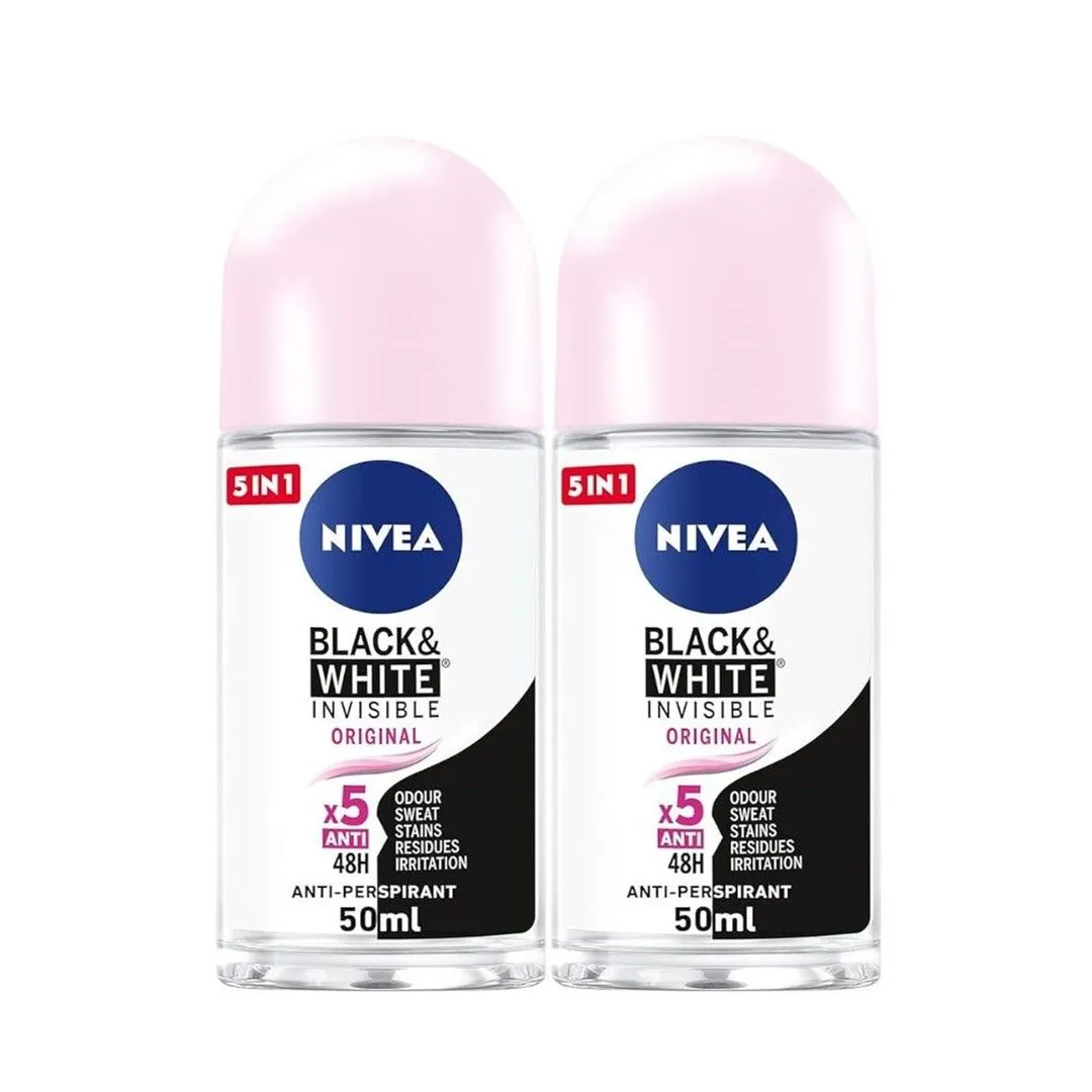 Nivea Anti-Perspirant Black & White Deodorant Roll-On, 2x50ml