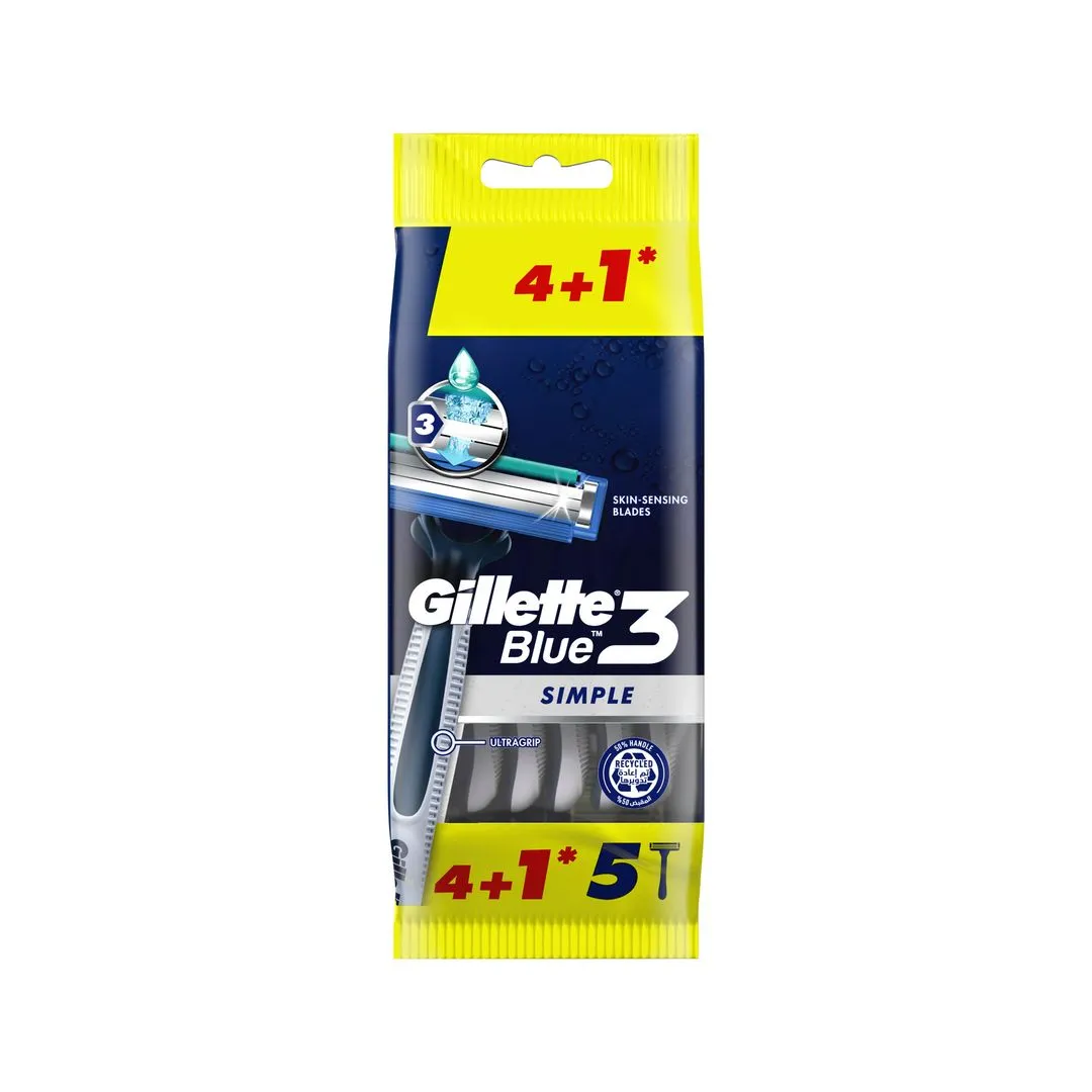 Gillette Blue Simple3 Men's Disposable Razors, 4+1 Pieces
