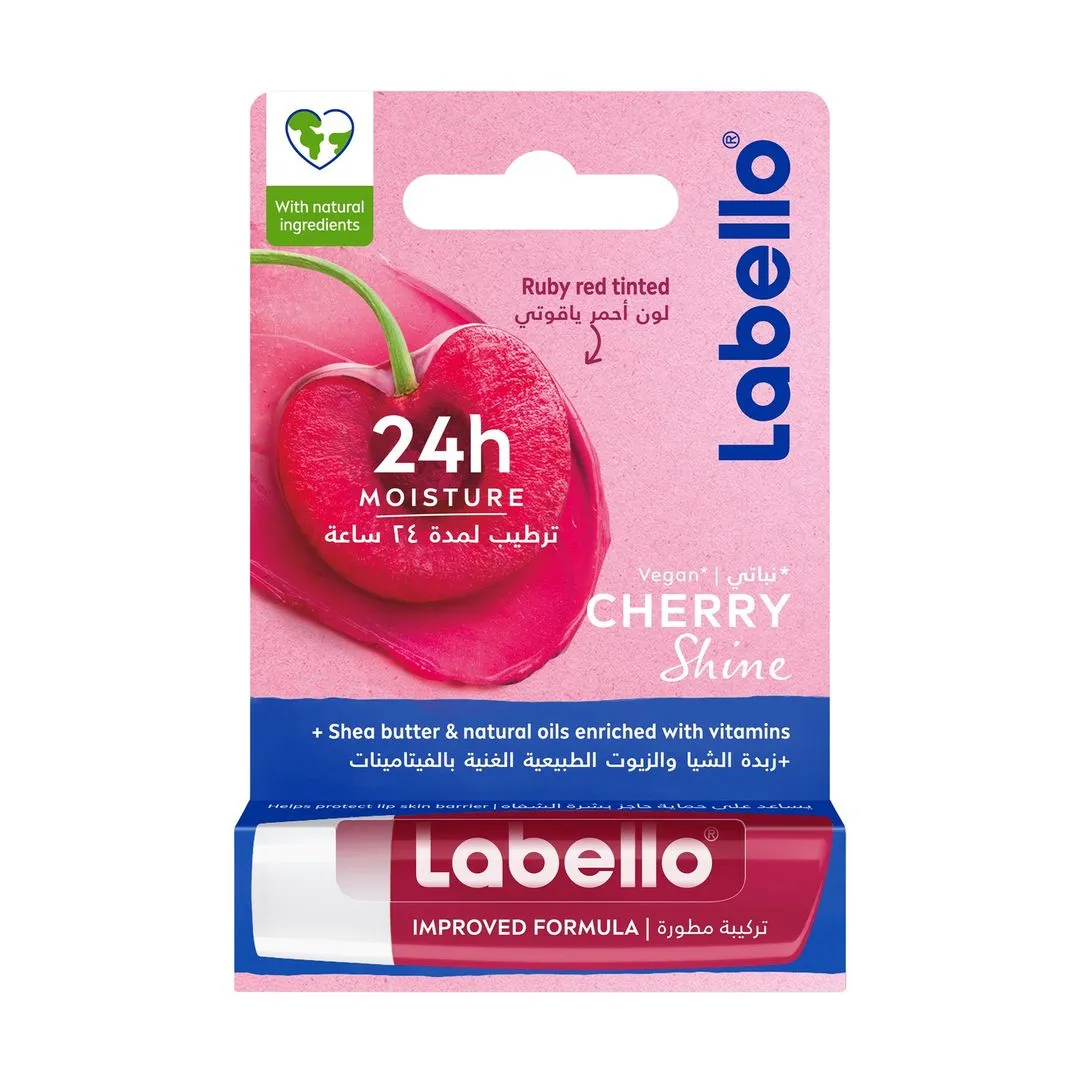Labello 24H Moisturizing Cherry Shine Ruby Red Tinted Lip Balm with Shea Butter, Natural Oils & Vitamins, 1 Piece