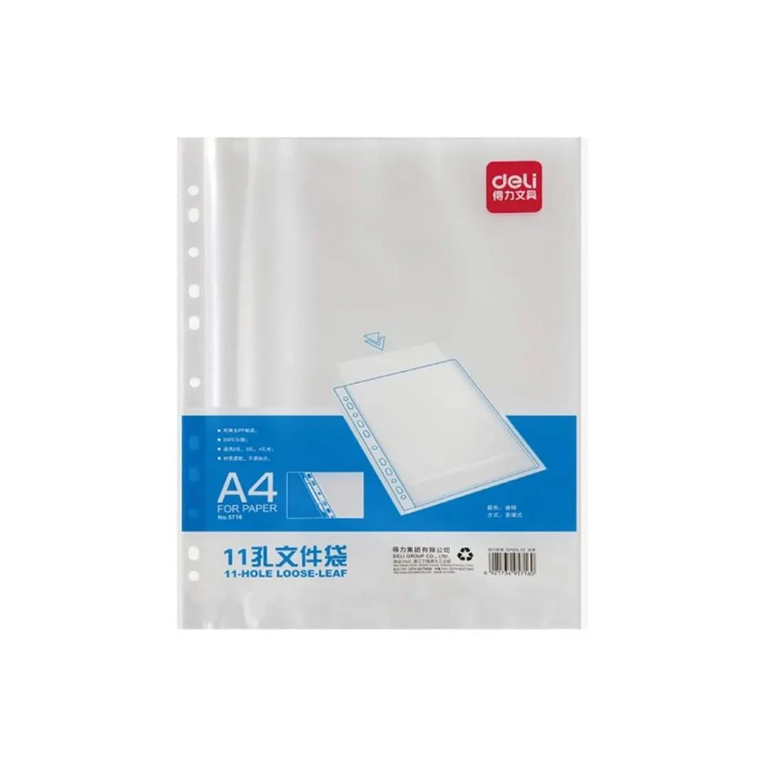 Deli 11 Holes Sheet Protector A4 0.05Mm, Piece