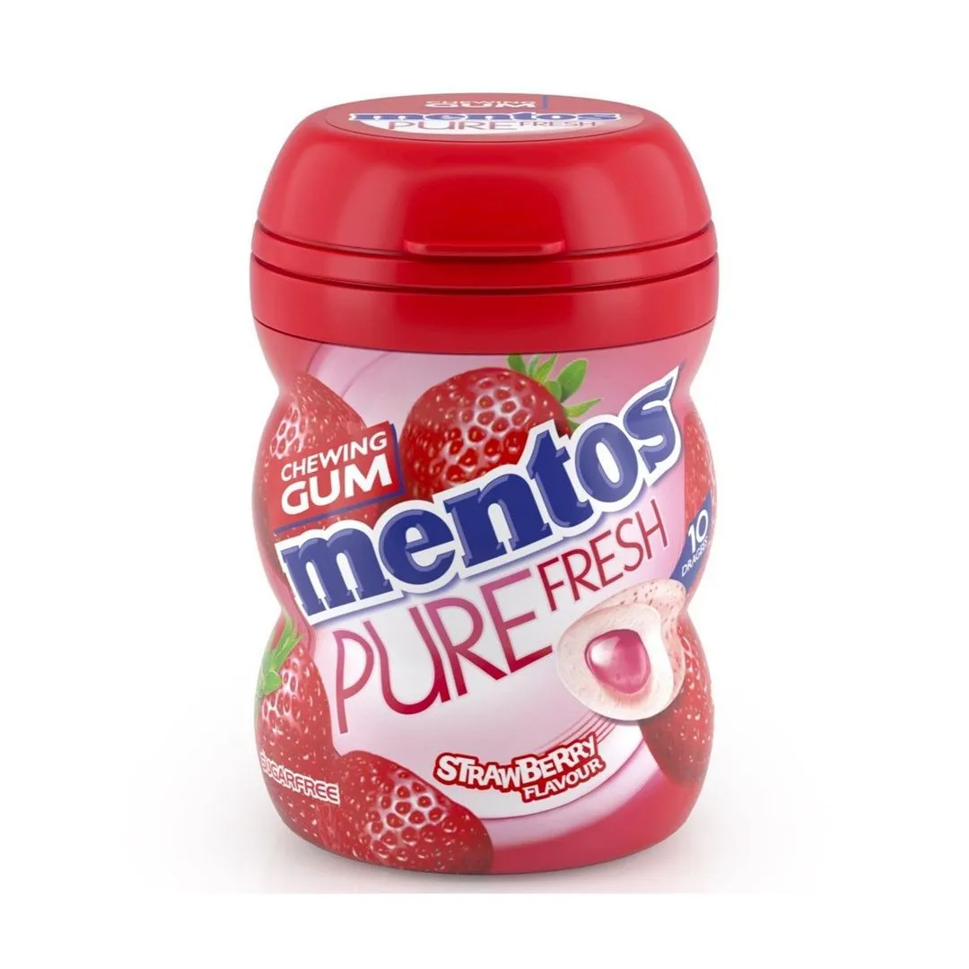 Mentos Pure Fresh Chewing Gums Strawberry Flavor, 10 Pieces