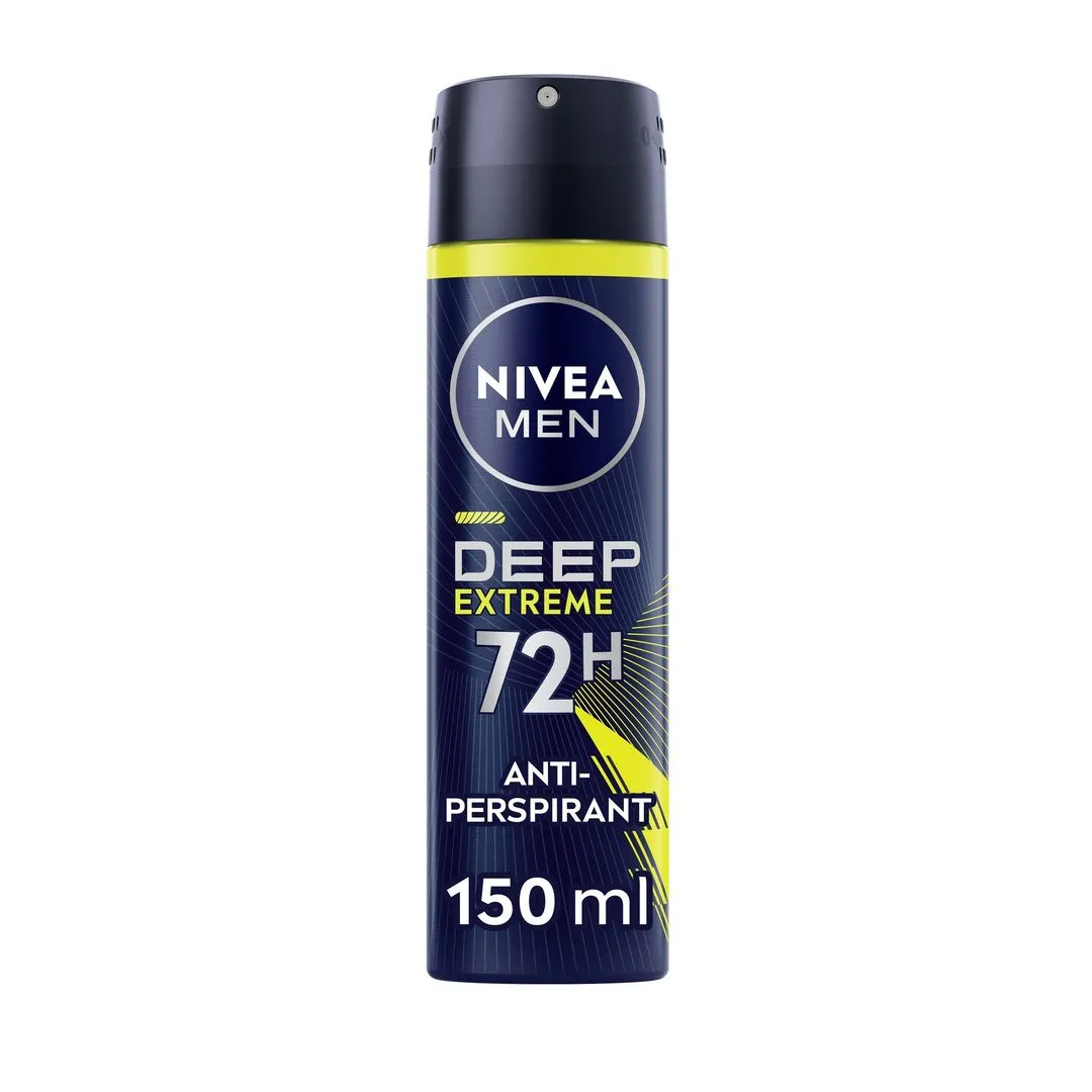 NIVEA Men Deep Extreme Black Carbon 72H Antibacterial & Antiperspirant Deodorant Spray, 150ml