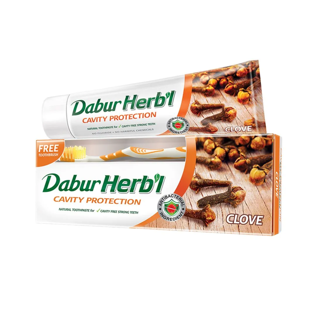 Dabur Herbal Cavity Protection Clove Toothpaste, 150g + Toothbrush