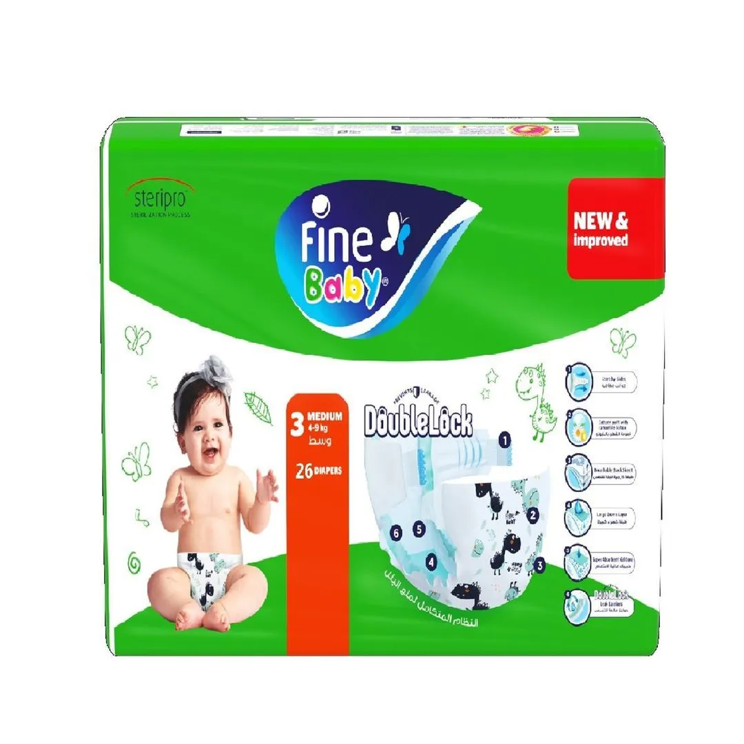 Fine Baby Total 7 Diapers, Size 3, Medium, 4–9kg, 26 Pieces