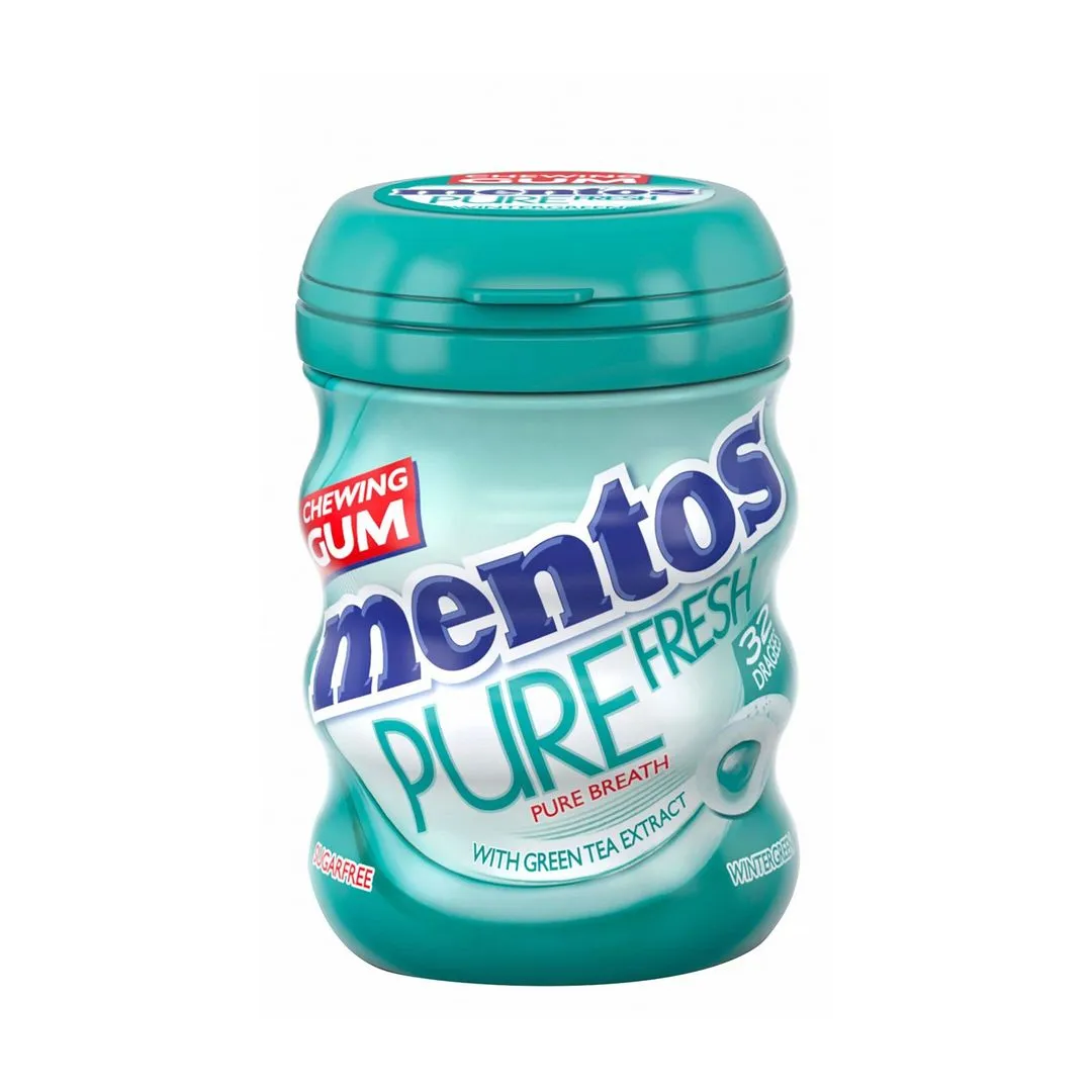 Mentos Pure Fresh Chewing Gum with Green Tea Extract Wintergreen Flavor, 32 Pieces