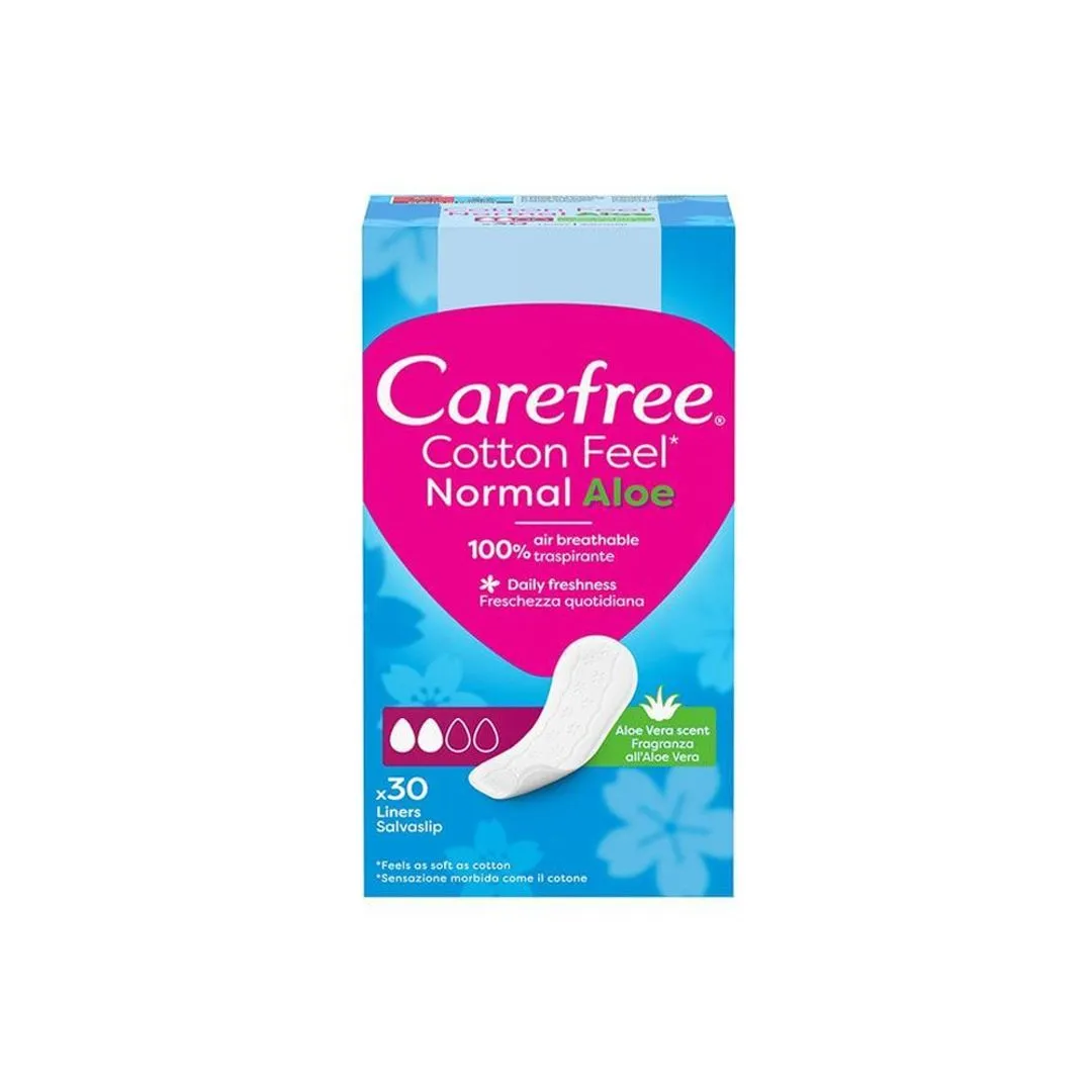 Carefree Cotton Feel Aloe Vera Scent Normal Liners, 30 Pieces