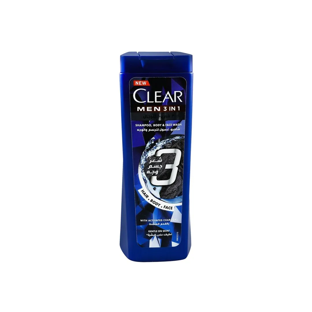 Clear Men 3in1 Shampoo, Body & Face Wash with Activated Charcoal, 200ml