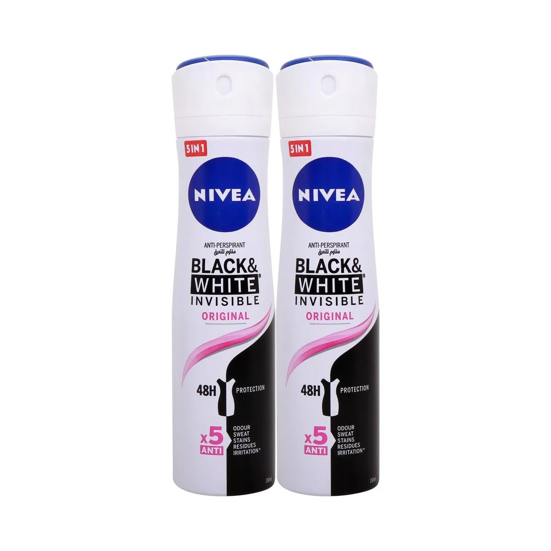 Nivea Anti-Perspirant Black & White Deodorant Spray, 2x150ml