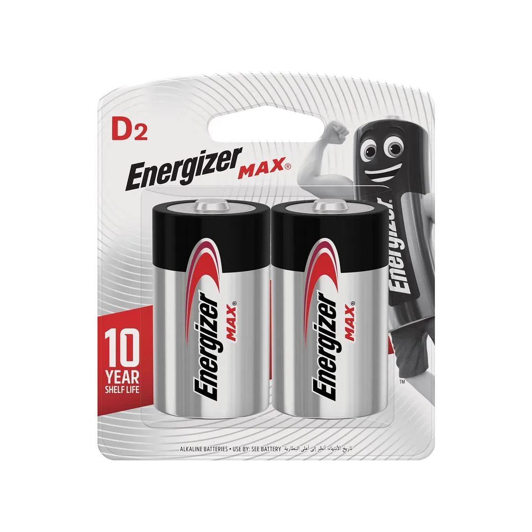 Energizer Max D2 Alkaline Batteries, 2 Pieces