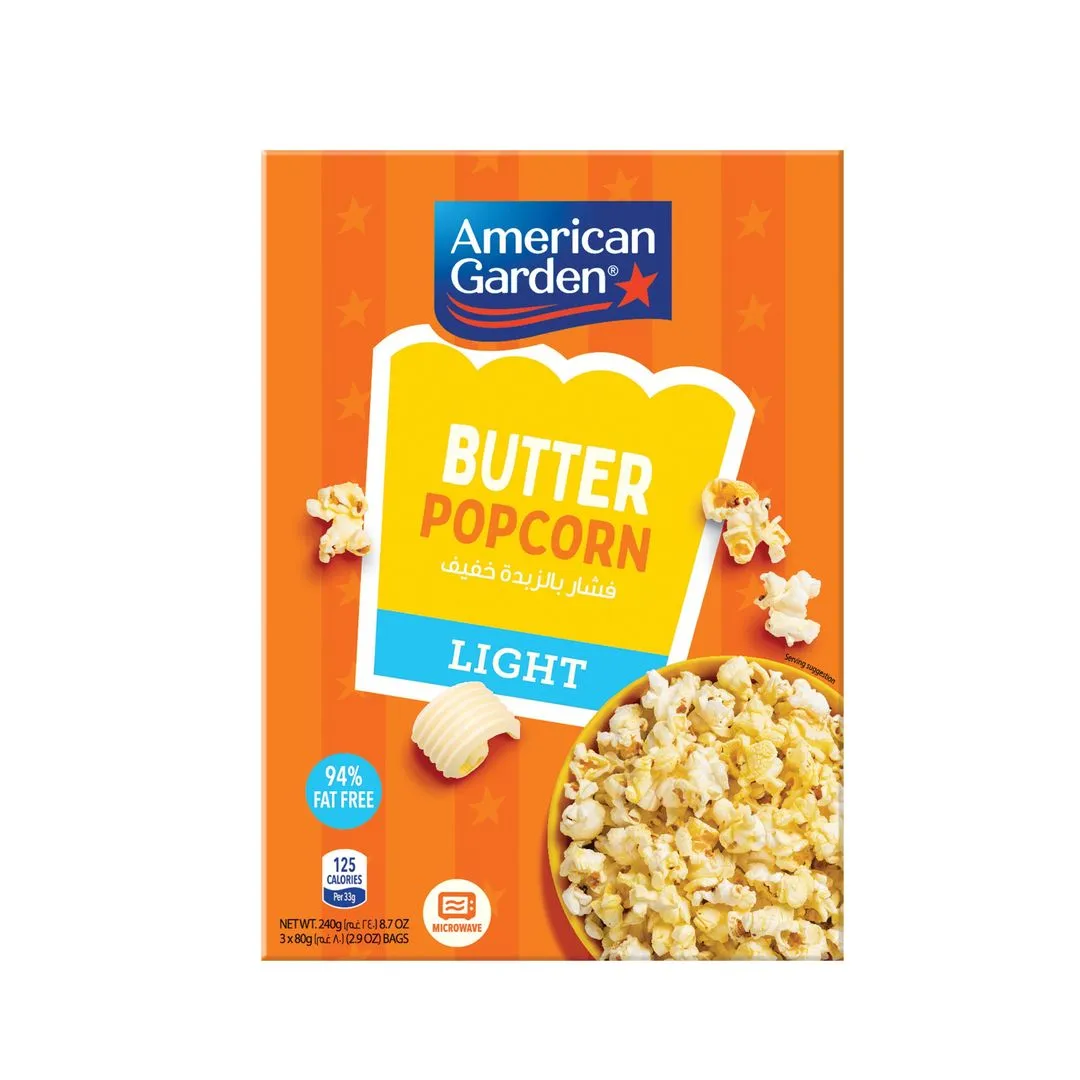 American Garden Microwave Light Butter Popcorn, 3x80g