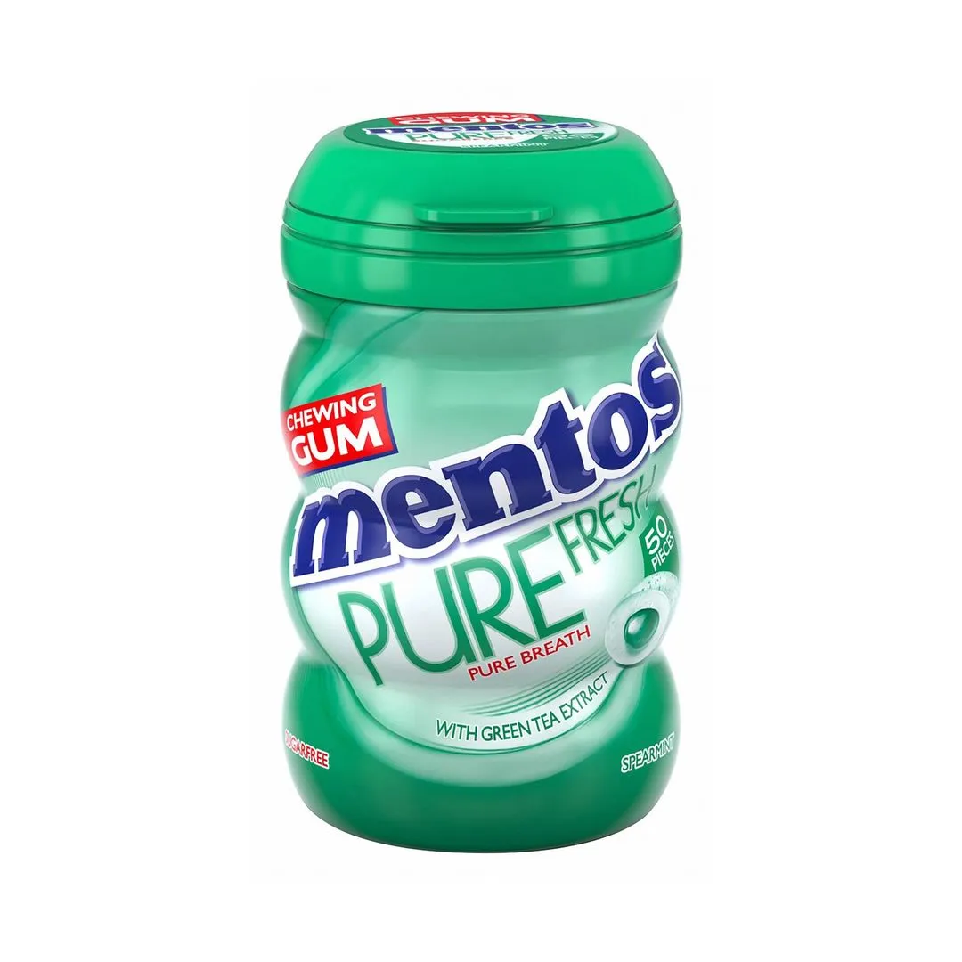 Mentos Pure Fresh Spearmint Gum with Green Tea Extract, 50 Pieces