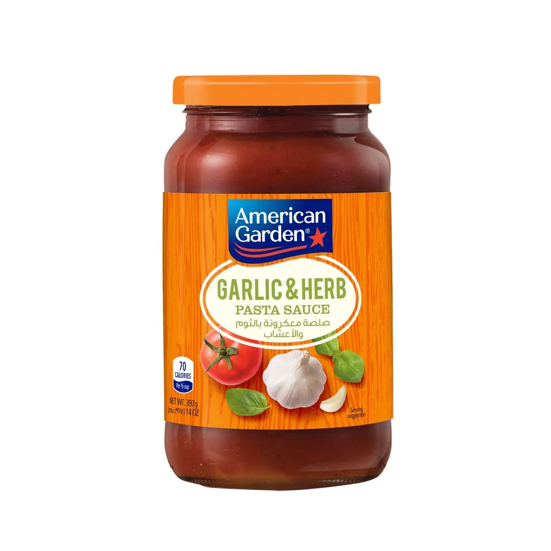 American Garden Garlic & Herb Pasta Sauce Vegetarian Gluten Free, 397g