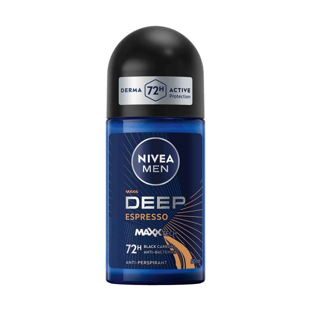 NIVEA Men Deep Black Carbon 48H Antitranspirant Roll-On Deodorant Espresso Scent, 50ml