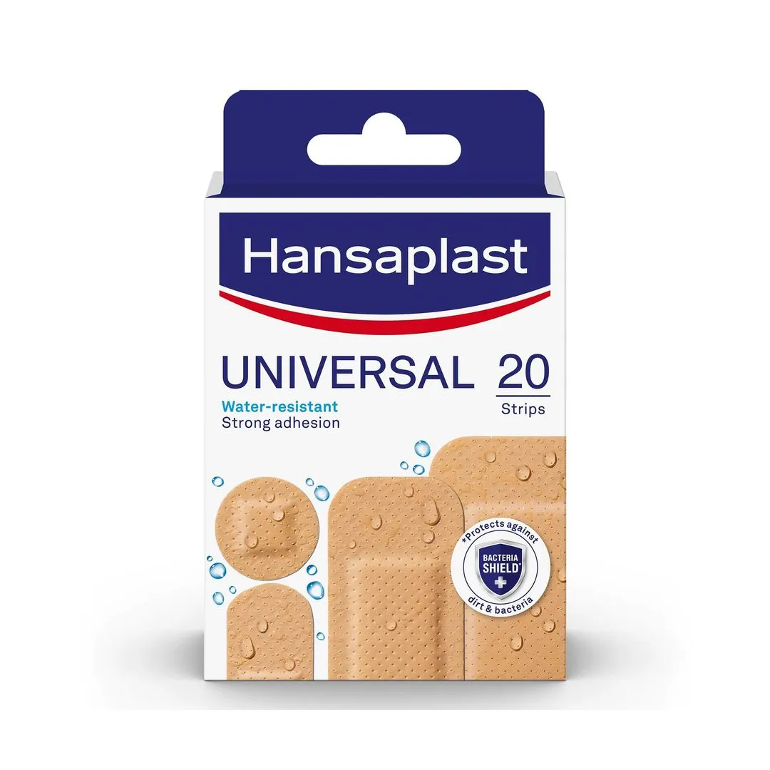 Hansaplast Multipurpose Water-Resistant and Strong Adhesion Universal Plasters with Non-stick Wound Pad, 20 Strips