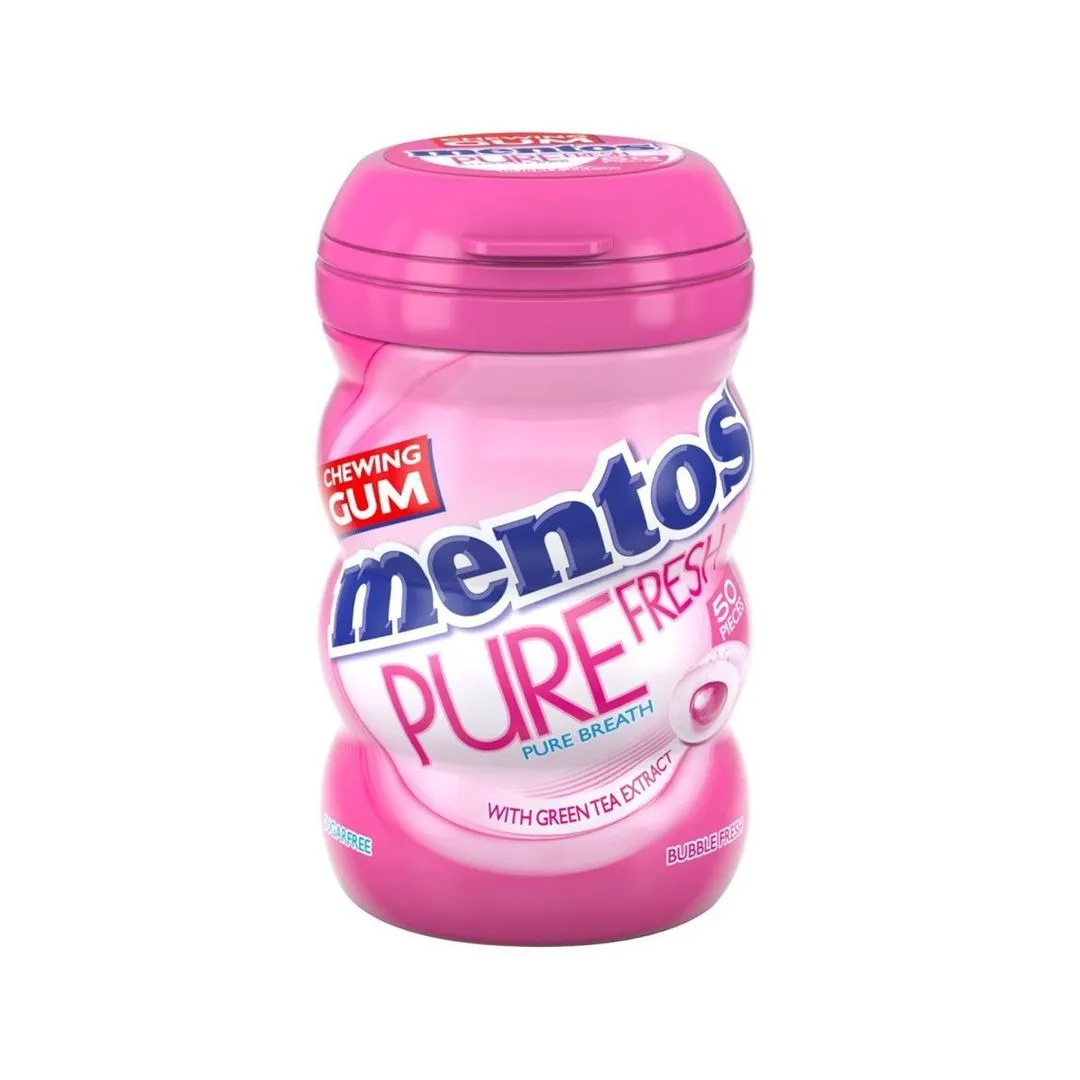 Mentos Pure Fresh Chewing Gum Bubblegum Flavor with Green Tea Extract, 50 Pieces