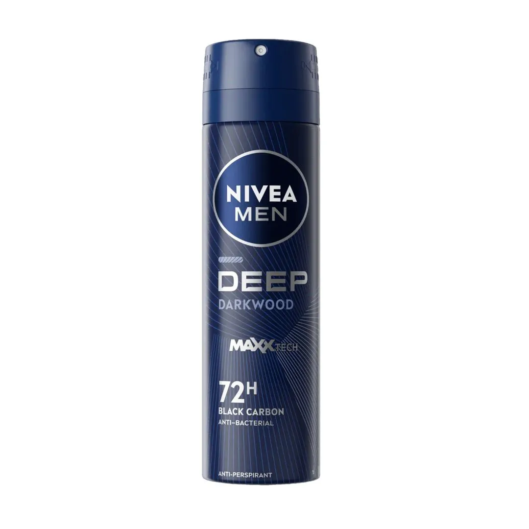 Nivea Deep Black Carbon Antibacterial Dark Wood Scent Deodorant Spray for Men, 200ml