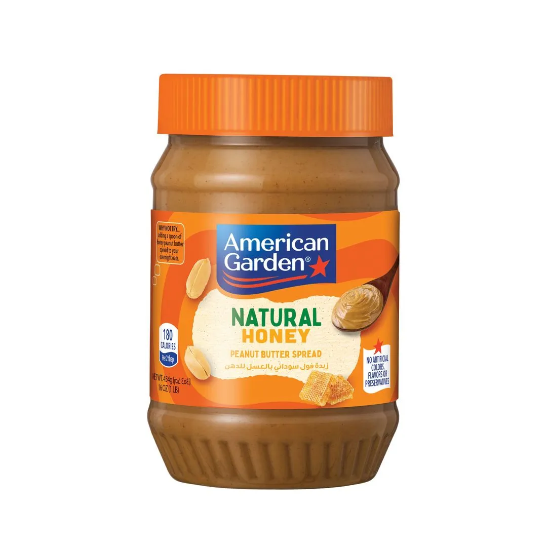 American Garden Natural Honey Peanut Butter, Gluten Free, 454g